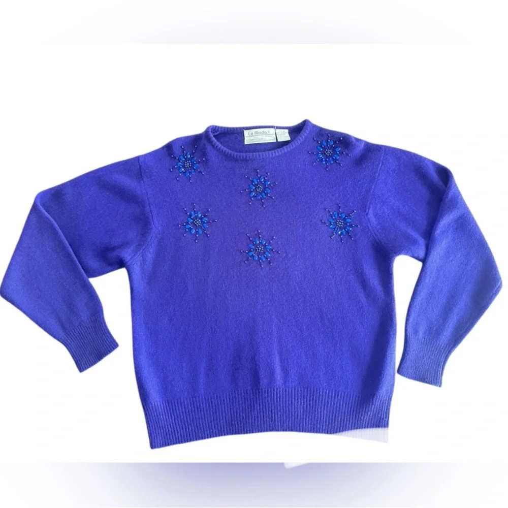 Elegant Vintage Le Moda Purple Embellished Hand loomed cottage core Sweater